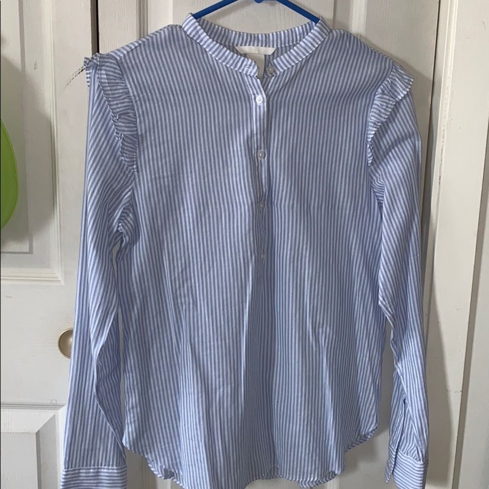 White and blue striped blouse